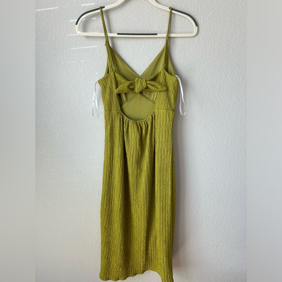Lulus XS Tie-Back Faux Wrap Chartreuse Midi Dress - Picture 5 of 6